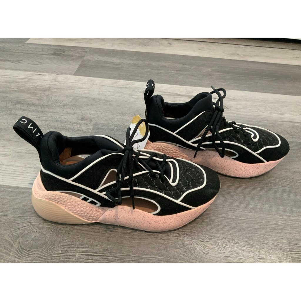Stella Mccartney Black & Pink Eclypse Lace-Up Sneakers, Size 7 (Us) 37 (Eur)